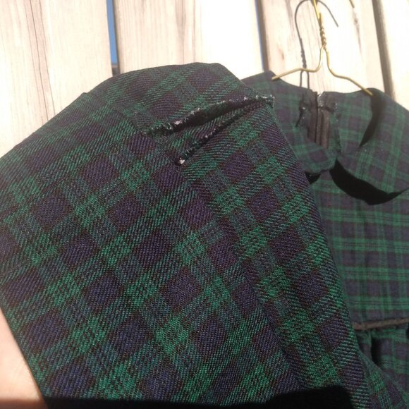 Vintage Baby Dress Dark Blue Green Plaid Toddler Christmas Old Fashioned - Picture 6 of 16